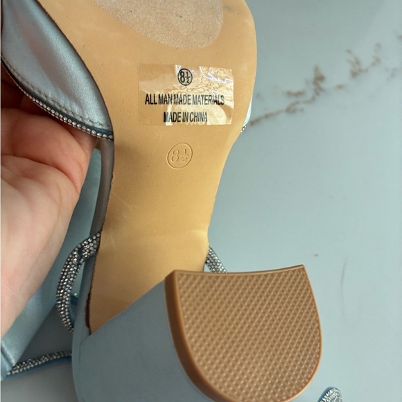 Lulus Chakay Sky Blue Satin Rhinestone Pointed-Toe Ankle-Strap Heels 8.5 new - Picture 7 of 10